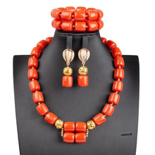 32 inches Long Orange Beads African Jewelry Set Women Bridal Party Costume Necklace Jewelry Set