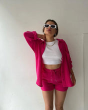 Women's Short Sets 2 Pcs Sale Grass Green Loose Button Cardigan Blouse Coats & Drawstring Wide Leg Loose Short Pant Suits
