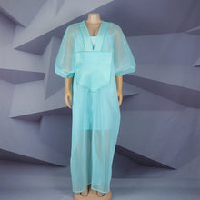 African Modern design blue mesh embroidered deep V-neck plus size skirt with inner skirt African-American women's dress