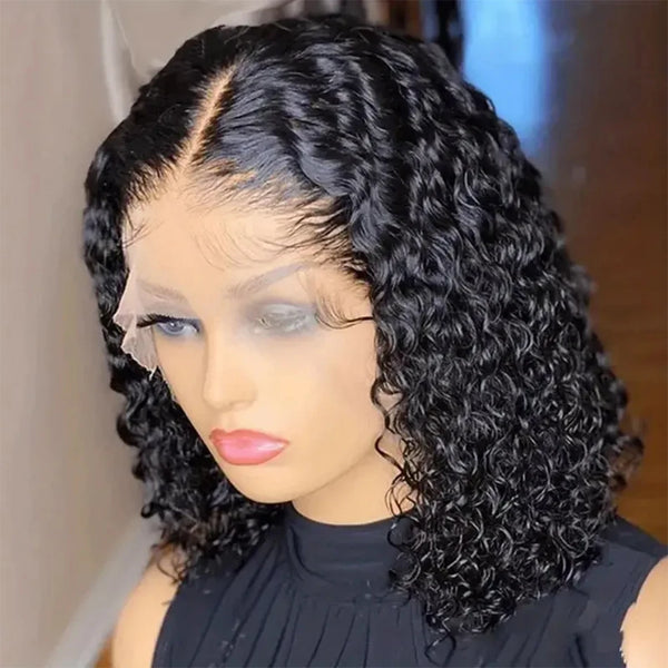 Wear And Go Glueless Wig Short Kinky Curly Bob Frontal Wig 12A Malaysian Lace Front Human Hair Wigs Wet And Wavy Water Wave Wig