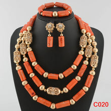 Latest Coral Jewelry Sets Nigerian Dubai Orange Necklace Sets of Beads African Bridal Jewelry Sets