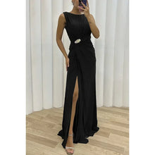 Women Sexy Dress New Sleeveless Solid Party Slim Empire Split Female Elegant Round Neck Fashion Long Clothing