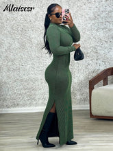 Mlaiscsr Knit Ribbed Elegant Evening Dresses Women Long Sleeve Side Split Slim Bodycon Sexy Birthday Party Prom Fall Winter Robe