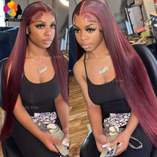Colored Red Straight Lace Front Human Hair Wig 13x4 13x6 Transparent Lace Frontal Wigs Burgundy Human Hair Wigs for Black Women