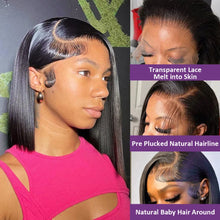 Straight Short Bob Wigs 13x4 Human Hair Lace Frontal Wigs 200% Remy Pre Plucked Transparent Lace 4x4 Short Bob Wigs For Women