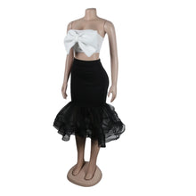 K2825 Sexy Slimming European Style Color Blocking Strapless Bow Mesh Bodycon Skirt Suit Smooths Your Silhouette