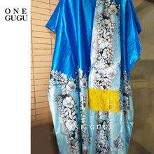 First Quality Hot Stamping Printing African Traditional Dashiki Basin Wedding Dress Blue Bazin Riche Boubou With Tassel Shawl