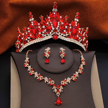 3 Pcs Princess Wedding Crown Jewelry Sets and Tiaras Green Pink Bride Necklace Earrings Set Girls Prom Birthday Accessory