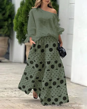New Casual Set Fashion High Street Outfits Casual Diagonal Neck Hollow Nine-quarter Top Loose Polka Dot Printed Leg Pants Suit