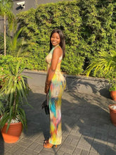 BWQ Colorful Tie-dye O-neck Maxi Dress Women Hipster Topstitch Patchwork Sleeveless Slim Robe Female Streetwear Vestido