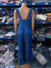 Women's Jumpsuit 2023 Summer Fashion Sleeveless Frill Hem Shirred Casual Sweetheart Neck Plain Wide Leg Long Flared Leg Jumpsuit