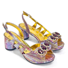 Elegant Heels for Womens Peep Toe Special Material Design Rhinestone Sandals Italian Shoes and Bags Matching Set 2024