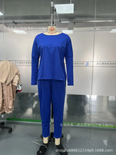 Women Two Piece Pant Sets Solid Full Sleeved Tops Round Neck Casual Midi Waist Long Pants Pockets Regular Elegant Lady