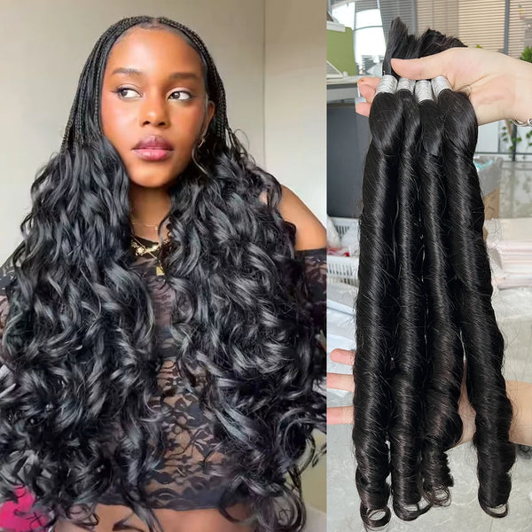 100g Human Hair Bulk for Braiding French Curls Boho Braids Loose Wave Romance Bouncy Curl Hair Bulk Extension 16-26 inch Bobbi