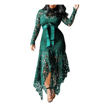 Lace Bow Belted Women Dress Elegant Long Sleeve Irregular Hem Women Bodycon Party Long Dress Vintage Wedding Evening Party Dress
