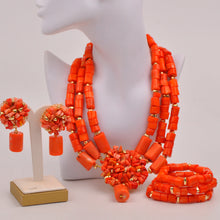 Natural coral beads orange necklace set for stylish Nigerian wedding couple African jewelry
