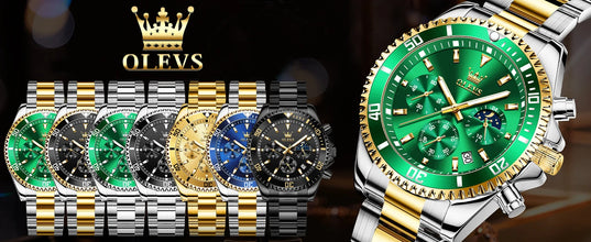 OLEVS Men's Watches Top Brand Luxury Watch for Men Original Waterproof Stainless Steel Chronograph Moon Phase Date Rota Dial