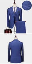 High-end Brand Classic Blue or Gray Plaid Men's Casual Business Suit Retro Official Suit Groom Wedding Dress Jacket Vest Pants