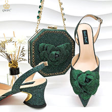 QSGFC African Popular Styles Evening Shoes And Bags Paired With Handmade Petal Clutches Pointed Toe Mid-Heel Women Shoes