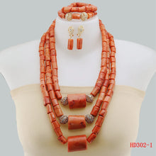 Double Layeres Original Coral Nigerian Wedding Beads Jewelry Set Women Coral Costume Necklace Set