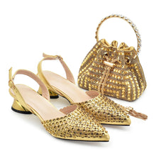 Italian Shoes with Matching Bags Set Decorated with Rhinestone African Shoes for Women Mid Heels Party Pumps  Plus Size Heels 43