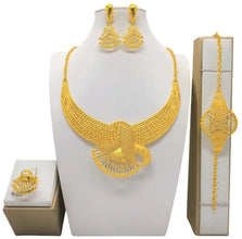 Fashion Dubai Flower Design Luxury 24k Gold Color Women's Jewelry Set African Fashion Bracelet Earrings Necklace Ring Four Piece