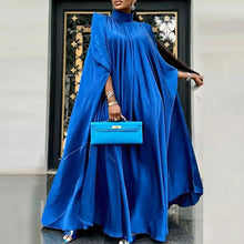Women Evening Maxi Dress VONDA 2023 Summer Stand Collar Elegant Satin Long Bat Sleeve Pleated Sundress Casual Solid Robe Femme