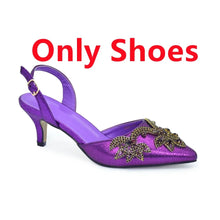 2025 New Designer Specials Italian Women Heels Shoes and Bag Set Coffee Colour Comfortable Women Pumps with Rhinestone for Party