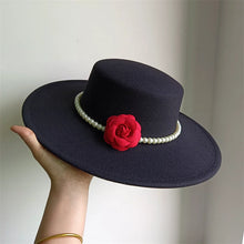 French Style Fedora Hat for Women 10CM Wide Brim Flat Top Felt Hat Winter Autumn Derby Wedding Jazz Hats