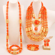 Natural coral beads orange necklace set for stylish Nigerian wedding couple African jewelry