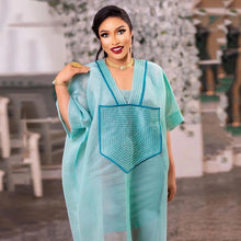 African Modern design blue mesh embroidered deep V-neck plus size skirt with inner skirt African-American women's dress