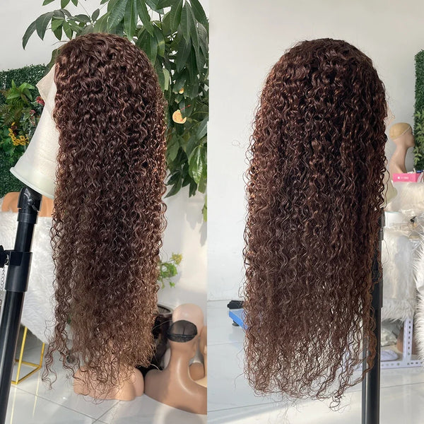 250% 30 36 inch Chocolate Brown Kinky Curly 13x4 Hd Lace Front Wig Human Hair Brazilian Colored 13x6 Lace Frontal Water Wig Wear