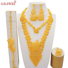 Dubai Gold Color Jewelry Set For Woman Bridal Nigerian African Long Chain Necklace Earrings Bracelet Ring Jewellery Set