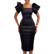 CM.YAYA Women Ruffles Short Sleeve Square Collar Knee Length Dress Street Vestidos Sexy Night Club Party Evening Chic Dresses