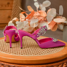 Women's High HeelsTemperament Baotou Silk Wheat Ear Rhinestones Muller Semi-Trailer Pump Pointed Stiletto Sandals
