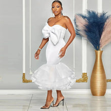 K2825 Sexy Slimming European Style Color Blocking Strapless Bow Mesh Bodycon Skirt Suit Smooths Your Silhouette