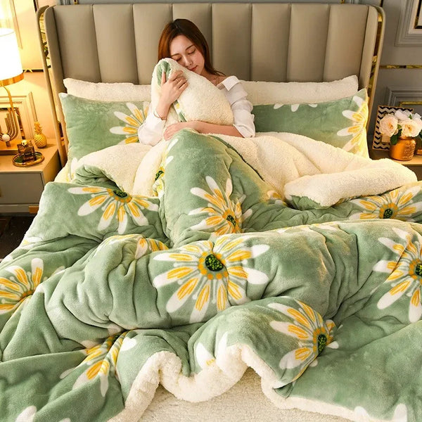 Winter Bedding Thick Quilt Blanket Thick Warm Flannel Fleece Comforter for Cold Nights