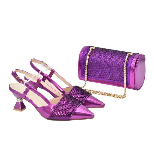 New Design Nigerian Wedding Matching Shoe and Bag Decorated with Rhinestone Wedding Shoes and Bags Set for Women Italian 2025
