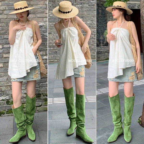 Fashion Knee Length Women's Frosted Leather Long Boots