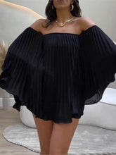 Women's Sexy One Shoulder Pleated Chiffon Long Sleeve Shorts 2 Piece Fashion Loose Shawl Sleeves Elegant Female Beach Shorts Set