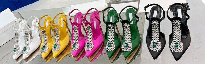 Ladies Wedding Shoes Rhinestone Pointed Toe High Heels Satin Gemstone Stiletto Sandals 2022 New Baotou Fairy Pump Wedding Shoes