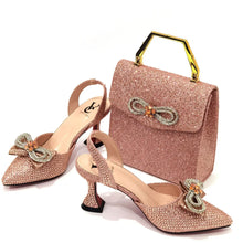Women's Rhinestone Bow Side Italian Party Shoes And Bags Set