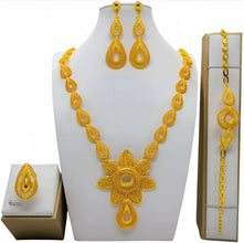 Fashion Dubai Flower Design Luxury 24k Gold Color Women's Jewelry Set African Fashion Bracelet Earrings Necklace Ring Four Piece