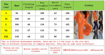 Cross border Europe and America 2025V collar bat sleeve casual loose wide leg pants set for women
