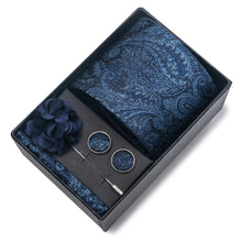 Top Grade Fashion 8 cm Wide Tie Sets Blue Stripe Men's Gravata Handkerchief Cufflink Box Fit Group Workplace Wedding Tie