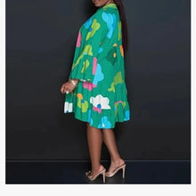 Autumn Women's New Loose Fashionable Printed Long Sleeved Sexy V-neck Single Breasted Shirt Big Swing Half Body Jumpsuit