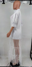 Fashionable White Lace Shirt Short Sleeve Dresses For Women'S Summer New Elegant Lace-up Pocket Lace Shirt Long Dress Female