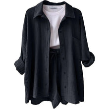 Women's Short Sets 2 Pcs Sale Grass Green Loose Button Cardigan Blouse Coats & Drawstring Wide Leg Loose Short Pant Suits