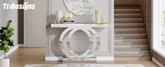 43.3-Inch (110cm)Mirrored Console Table, Modern Entryway Table with Thickened Mirror Finish Tabletop