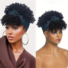 Short Kinky Curly Headband Wig Afro Puff Curly Headband Wig with Bangs for Women Natural Ombre Blonde Synthetic Turban Wrap Wig